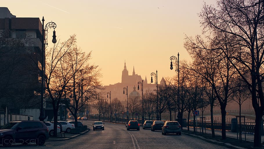 prague, czech, republic, evening, castle, sundown, europe, tourism HD wallpaper
