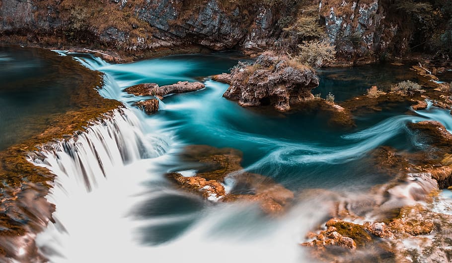 waterfall illustration, creek, landscape, motion, ocean, outdoors HD wallpaper