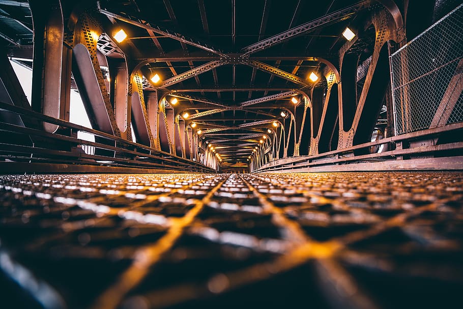 Chicago City Street Bridge, brown metal railway system, steel HD wallpaper