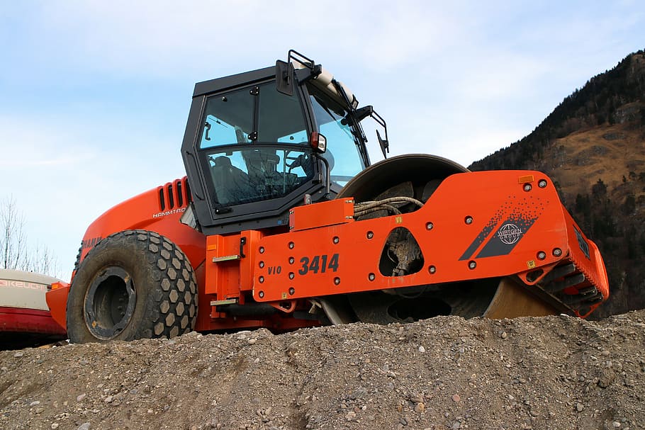 vehicle, roll, single drum roller, construction machine, road construction HD wallpaper