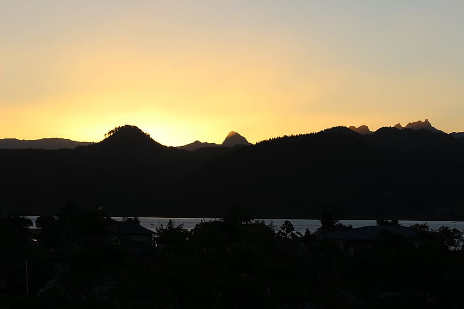 sunset, water view, evening, mountain, sky, scenics - nature HD wallpaper