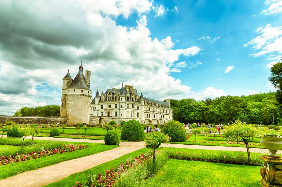 cloud, castle, sky, landscape, garden, tower, cloud - sky, plant HD wallpaper
