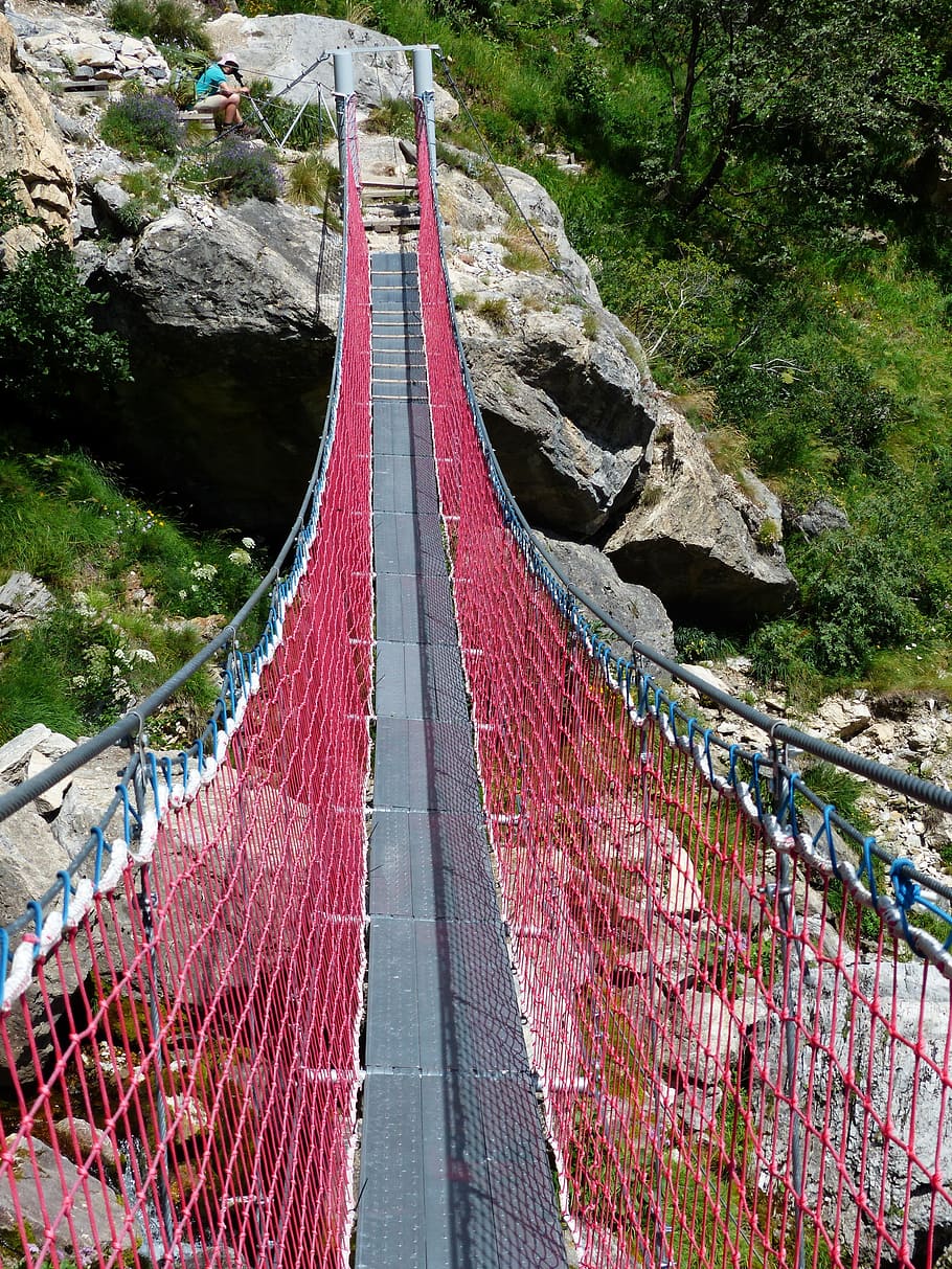 Suspension Bridge, crossing, river, rope bridge, ropes, stretched HD wallpaper