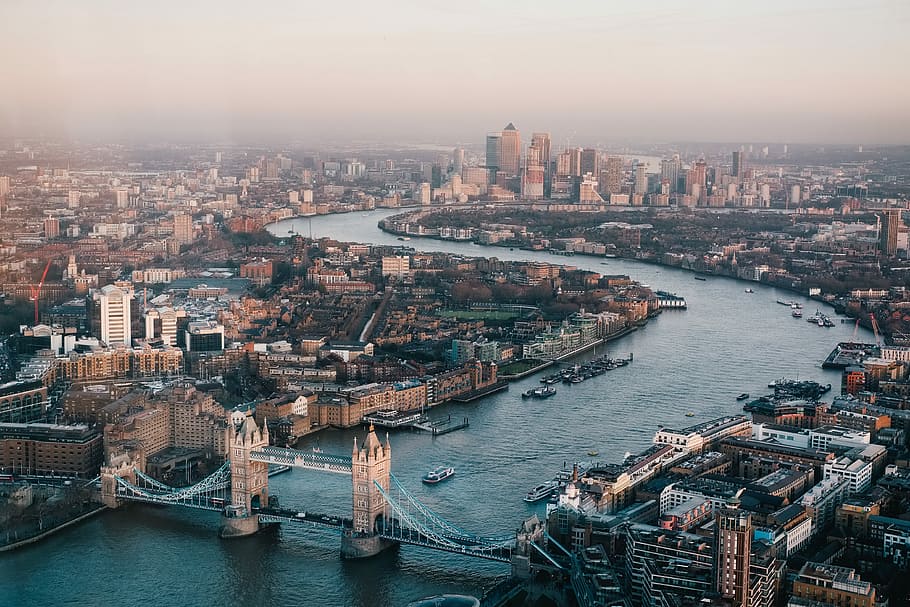 aerial photography of London skyline during daytime, aerial photography of London Bridge HD wallpaper