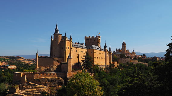 HD wallpaper: alcazar, sunset, segovia, horizon, architecture, built ...