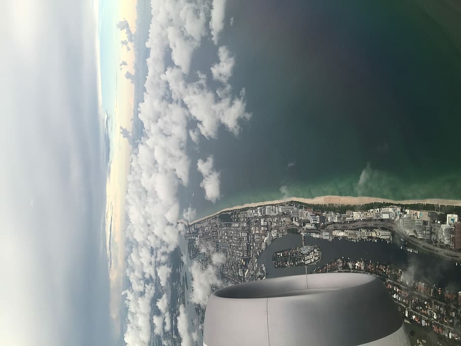 photography of white sky, aerial view from airplane of villages surrounded by water HD wallpaper
