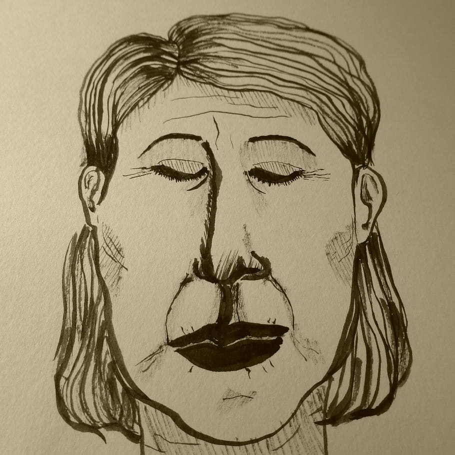 image, drawing, painting, face, sleep, head, old woman, portrait HD wallpaper