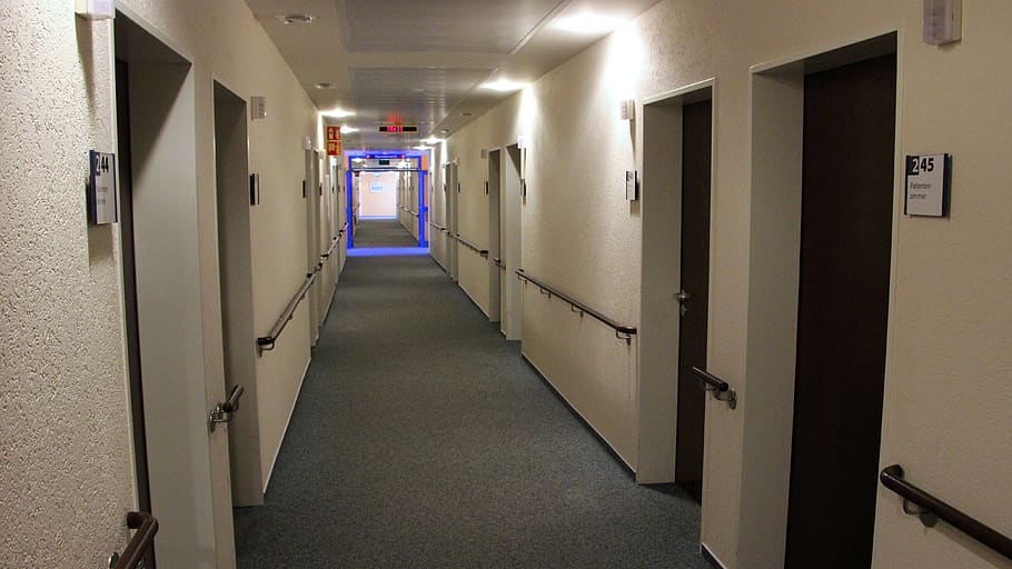hospital corridor, within, room, floor, architecture, arcade, HD wallpaper