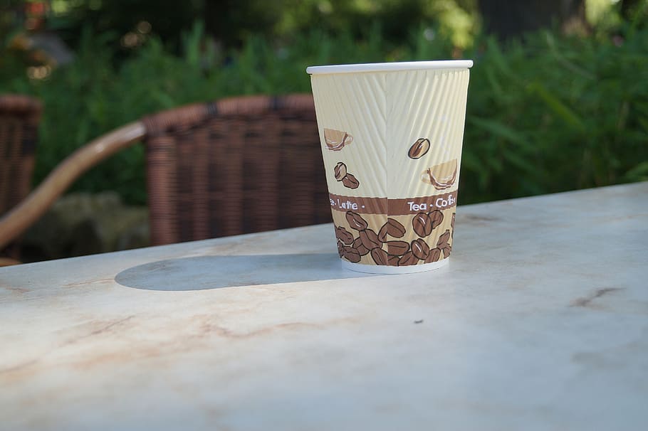 coffee, tee, cup, drink, paper cup, break, hot drink, table HD wallpaper
