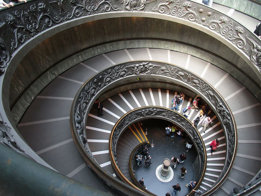 group of people walking on spiral staircase, vatican, museum, HD wallpaper