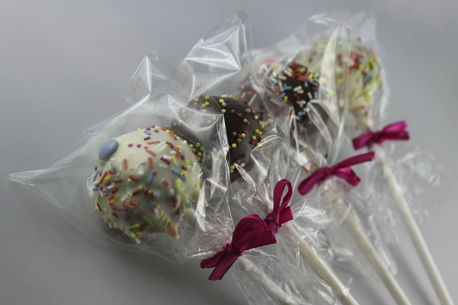 four chocolate lollipop packs, cakes, cake pop, innovation, kitchen, HD wallpaper