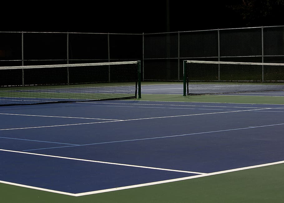 gray tennis court, Night, Empty, park, sport, competition, competitive Sport, HD wallpaper