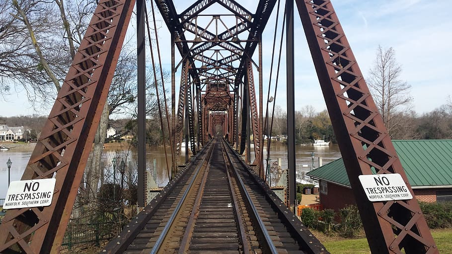 railroad, bridge, railway, train, truss, steel, rust, infrastructure HD wallpaper