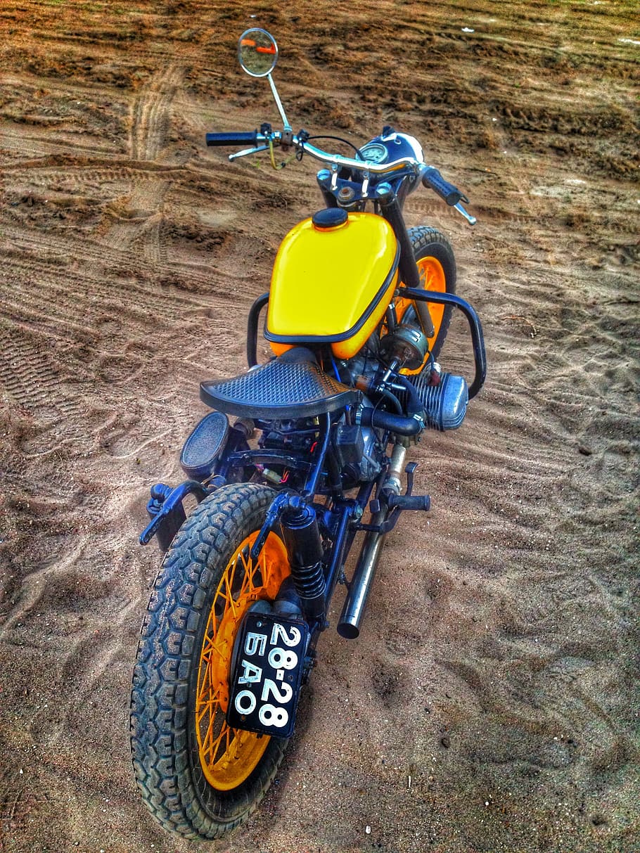 motorcycle, ural, sand, desert, bike, transport, yellow body HD wallpaper