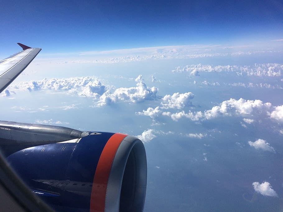 Sky, Clouds, Plane, View, Window, view from the window, blue HD wallpaper