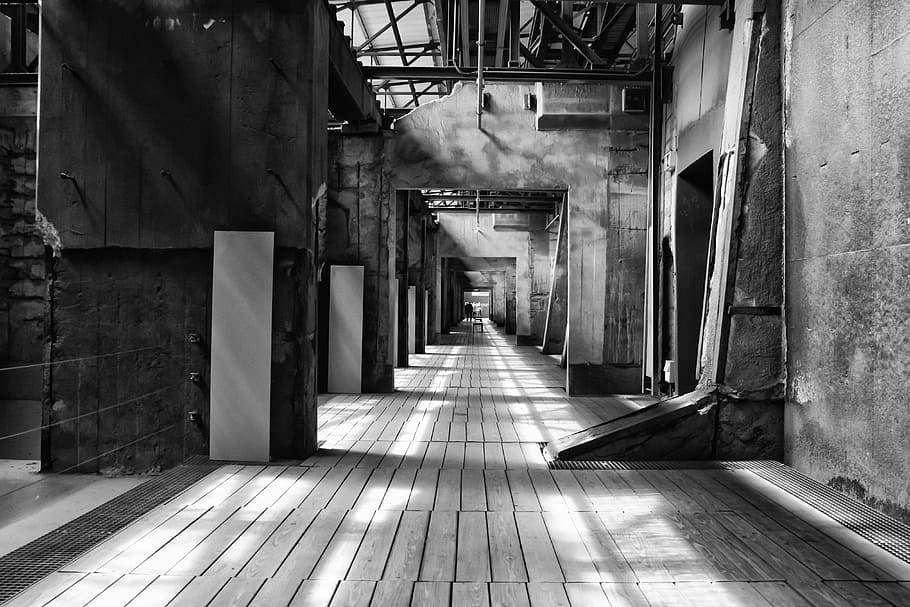 within, space, perspective, black and white, architecture, geometric HD wallpaper