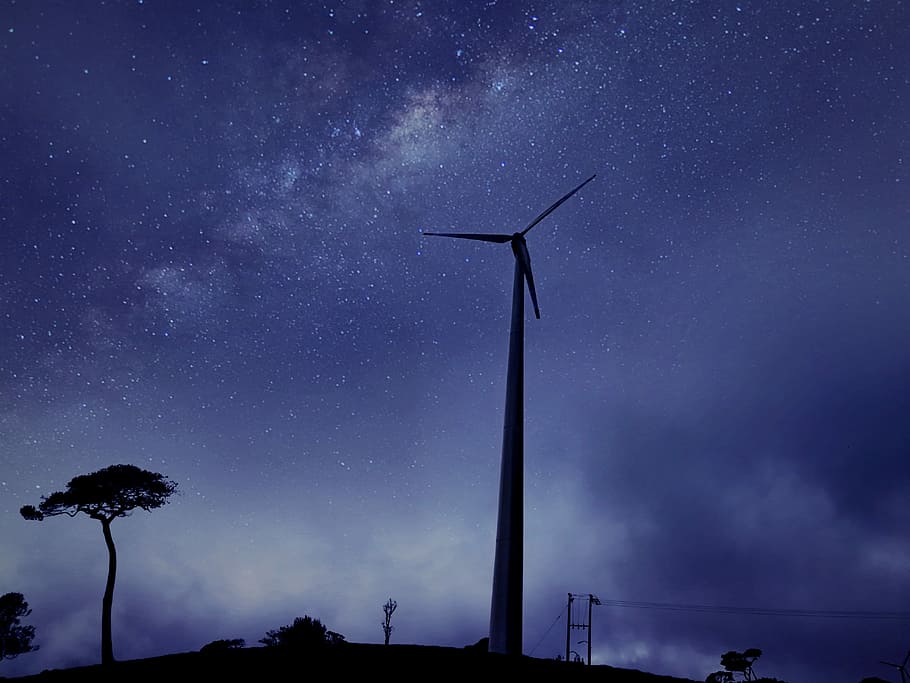 Milky Way photography above windmill, starry night on wind mill digital wallpaper HD wallpaper