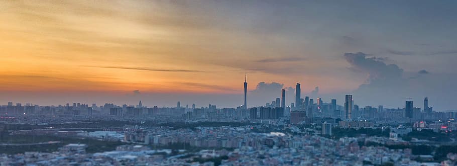 广州的黄昏, buildings at sunset, sky, cityscape, skyscraper HD wallpaper