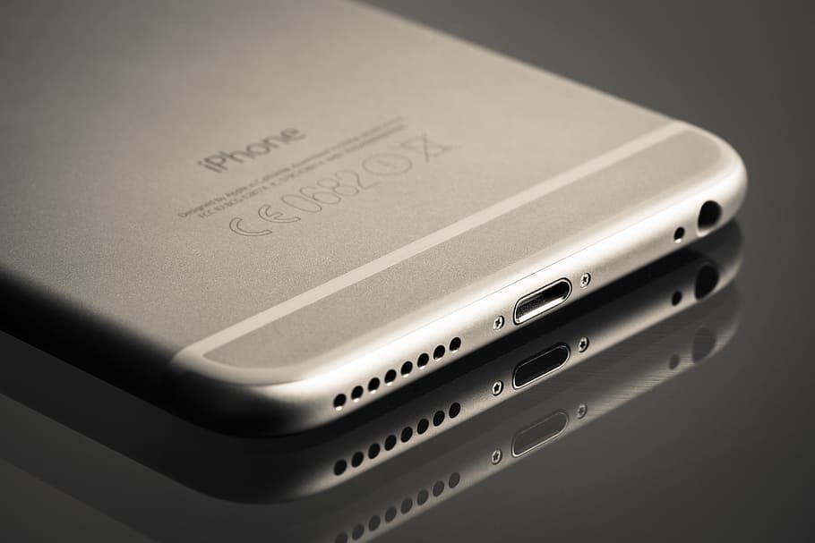 silver iPhone 6, lightning connector, technology, reflection, HD wallpaper