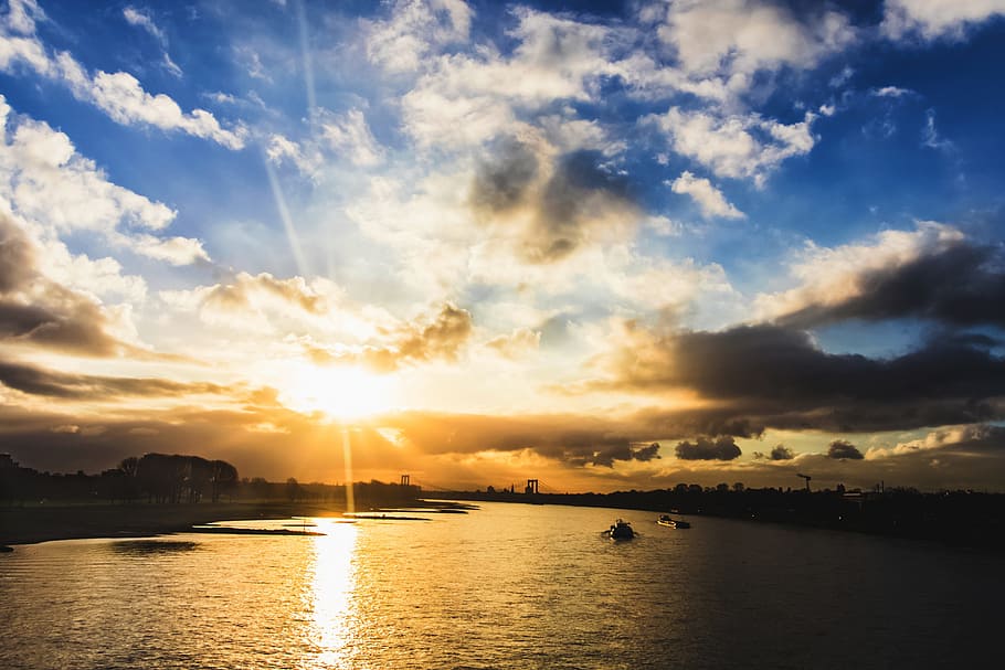sunset, dusk, sky, clouds, water, river, cloud - sky, scenics - nature HD wallpaper