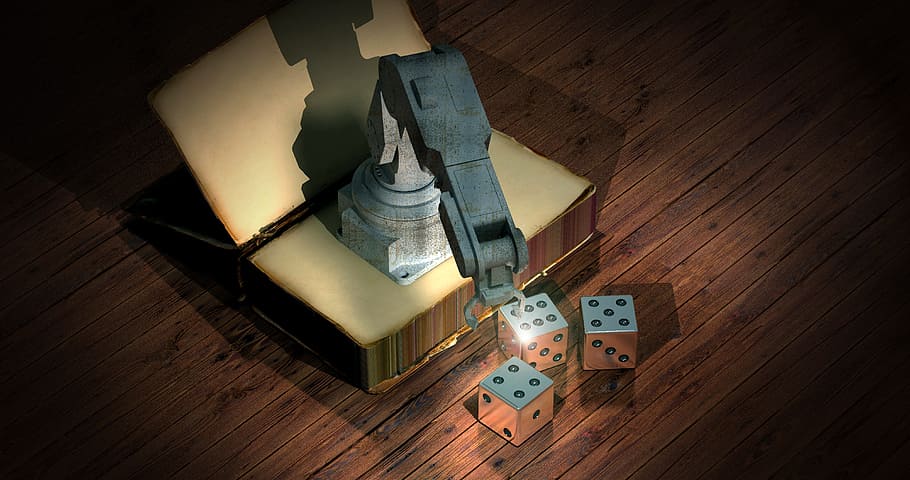 assorted dices, book, robot, cube, simulation, robot arm, animation, HD wallpaper