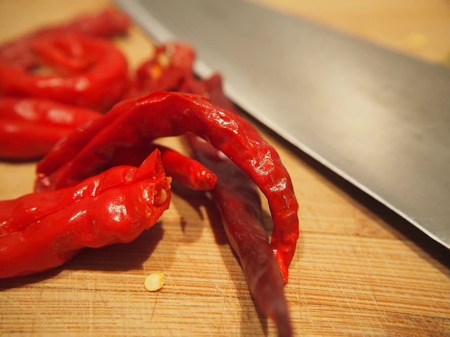 chili, sharp, red, knife, cut, dry, spice, sharpness, chili peppers HD wallpaper