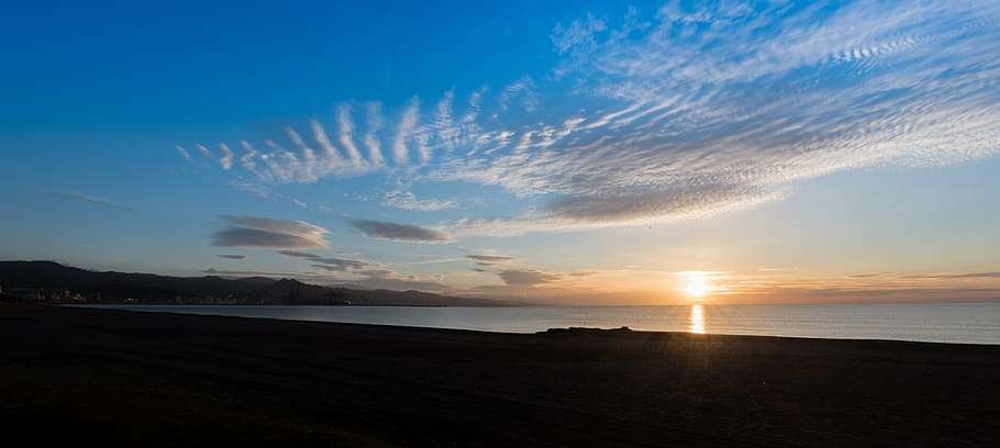 dawn, beach, malaga, sky, sun, nature, landscape, sand, peaceful HD wallpaper