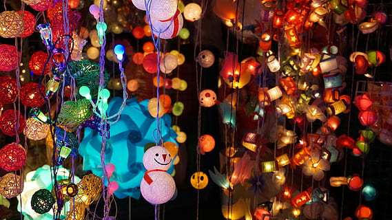 assorted-color string lights, lighting, bright, design, illuminated HD wallpaper