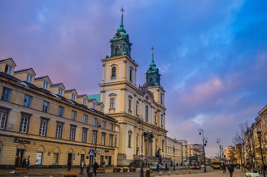 Beige Concrete Building Under Blue Sky Painting, architecture HD wallpaper