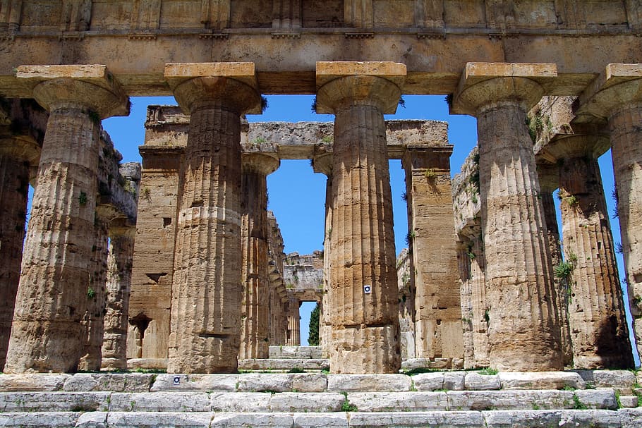 wreck column, paestum, salerno, italy, temple of neptune, magna grecia, HD wallpaper