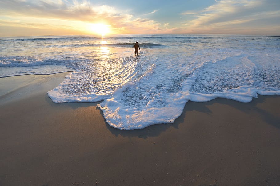 nature, beach, shore, sand, water, ocean, sky, clouds, horizon HD wallpaper