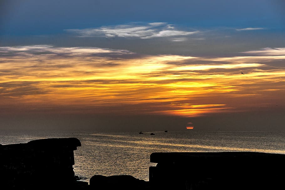 Sunrise, Denmark, Clouds, Landscape, natural, beautiful, sea HD wallpaper