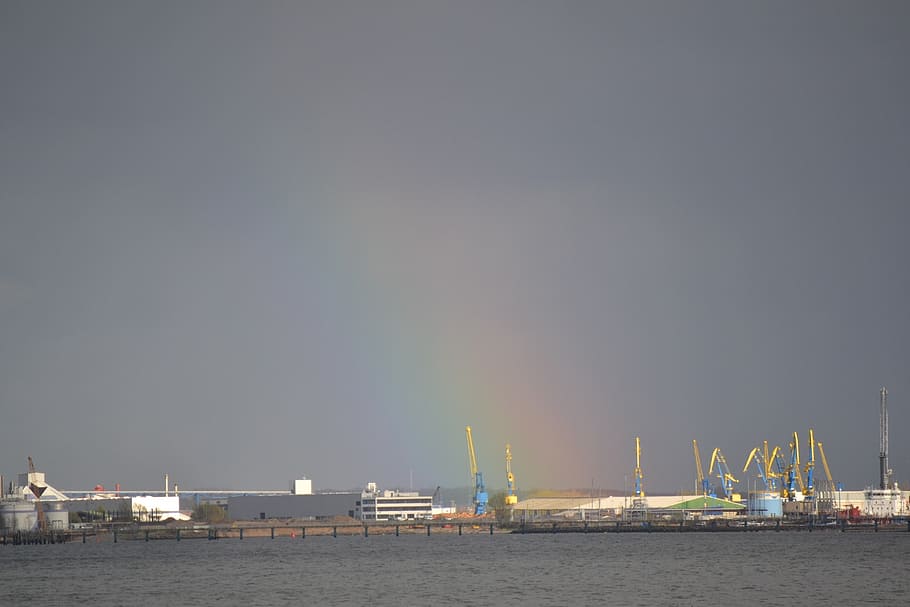 thunderstorm, nature, sky, rainbow, mood, seaport, harbor, nautical Vessel HD wallpaper