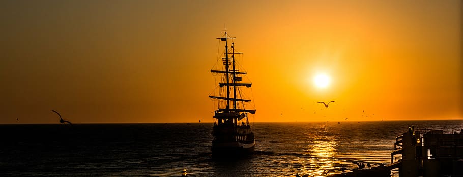 ship, west, the sun, sea, the coast, the baltic sea, water HD wallpaper