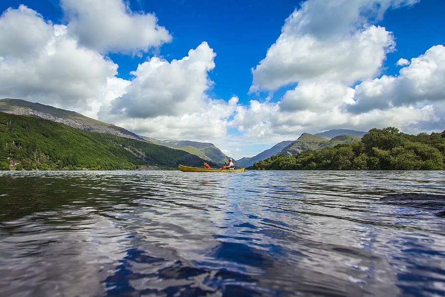 lake, reflection, mountains, panorama, snowdonia, water, cloud - sky HD wallpaper