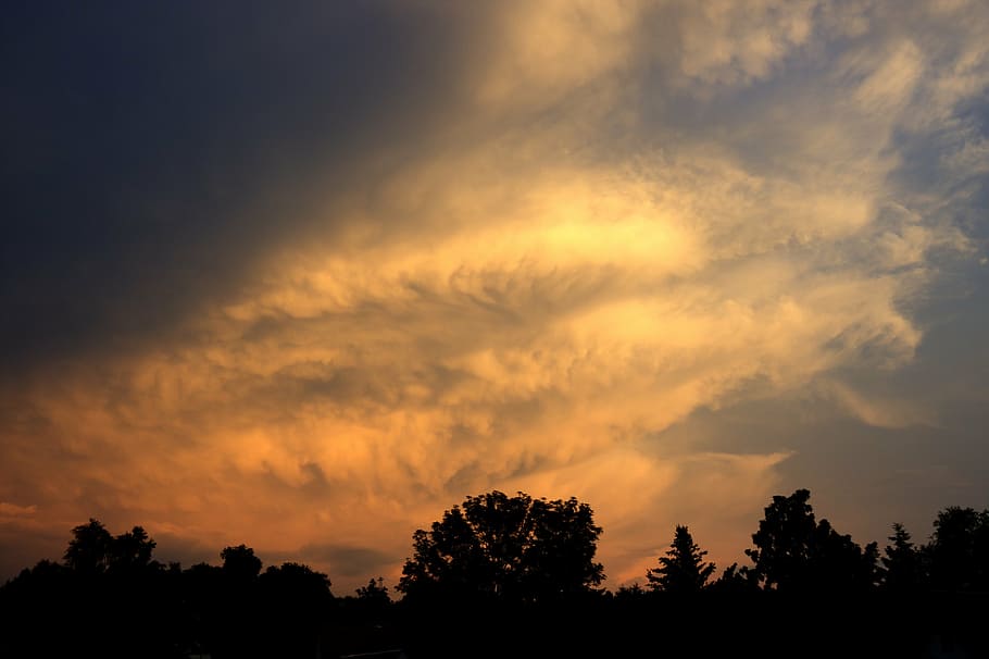 afterglow, clouded sky, clouds, cumulus clouds, mood, atmospheric HD wallpaper