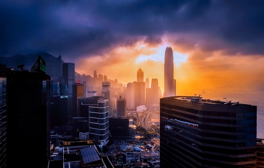 Free download | HD wallpaper: buildings during sunset painting, Hong ...