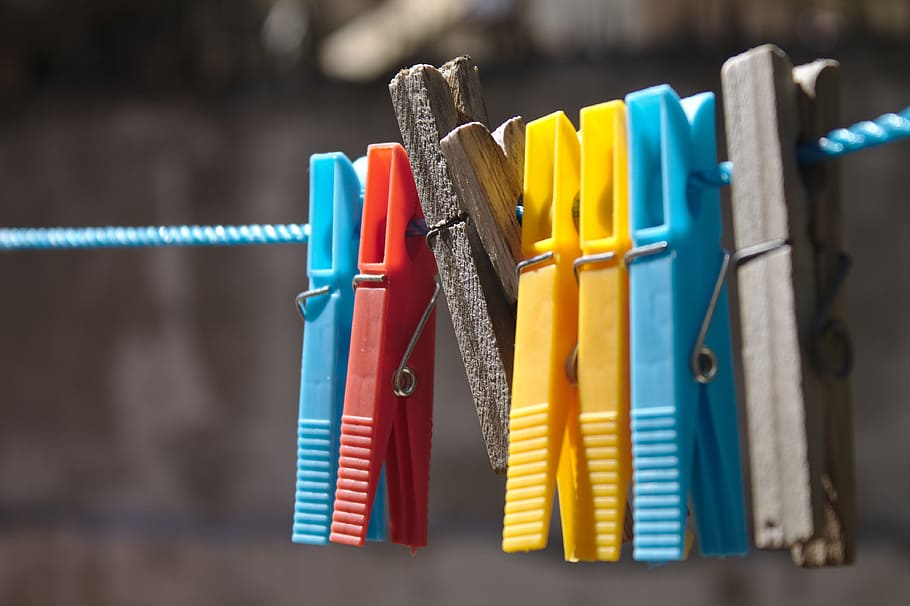 photo of assorted-color clip on blue tie, Clothes Line, Laundry, HD wallpaper