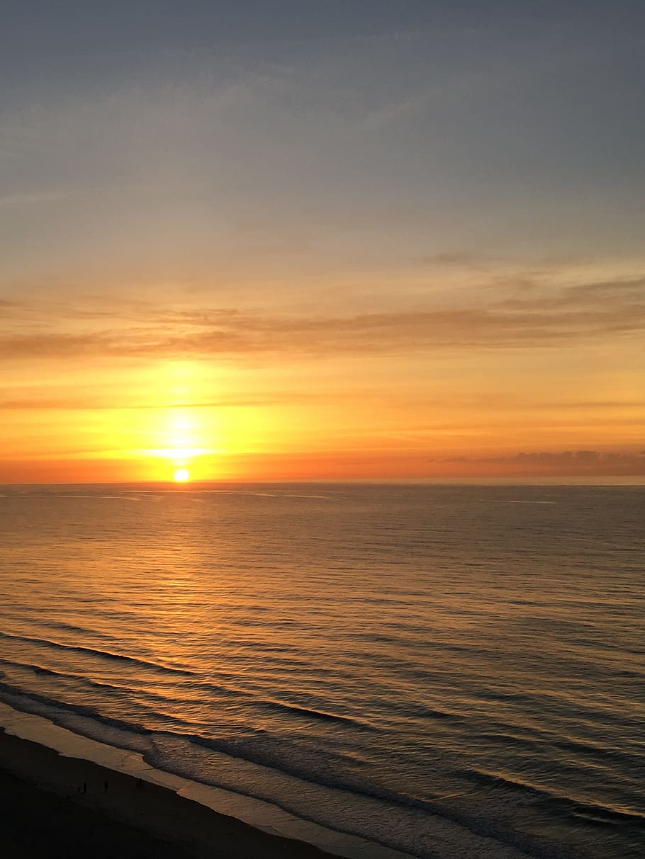 Sunrise, Beach, Ocean, sunset, sea, nature, dusk, sky, orange Color HD wallpaper