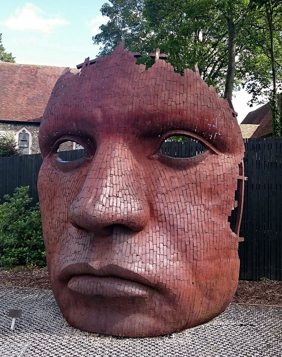 marlowe mask, canterbury mask, sculpture, mark kirby, day, close-up