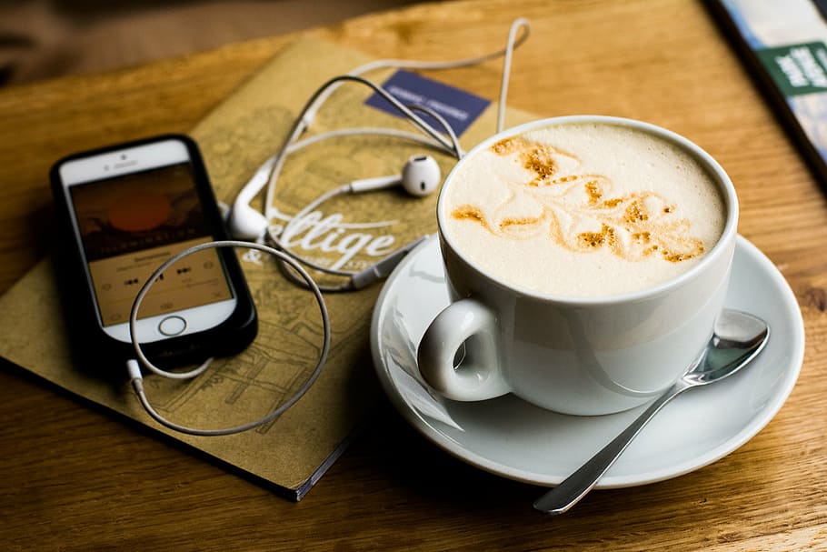 white ceramic coffee mug on white ceramic saucer, iphone, apple HD wallpaper
