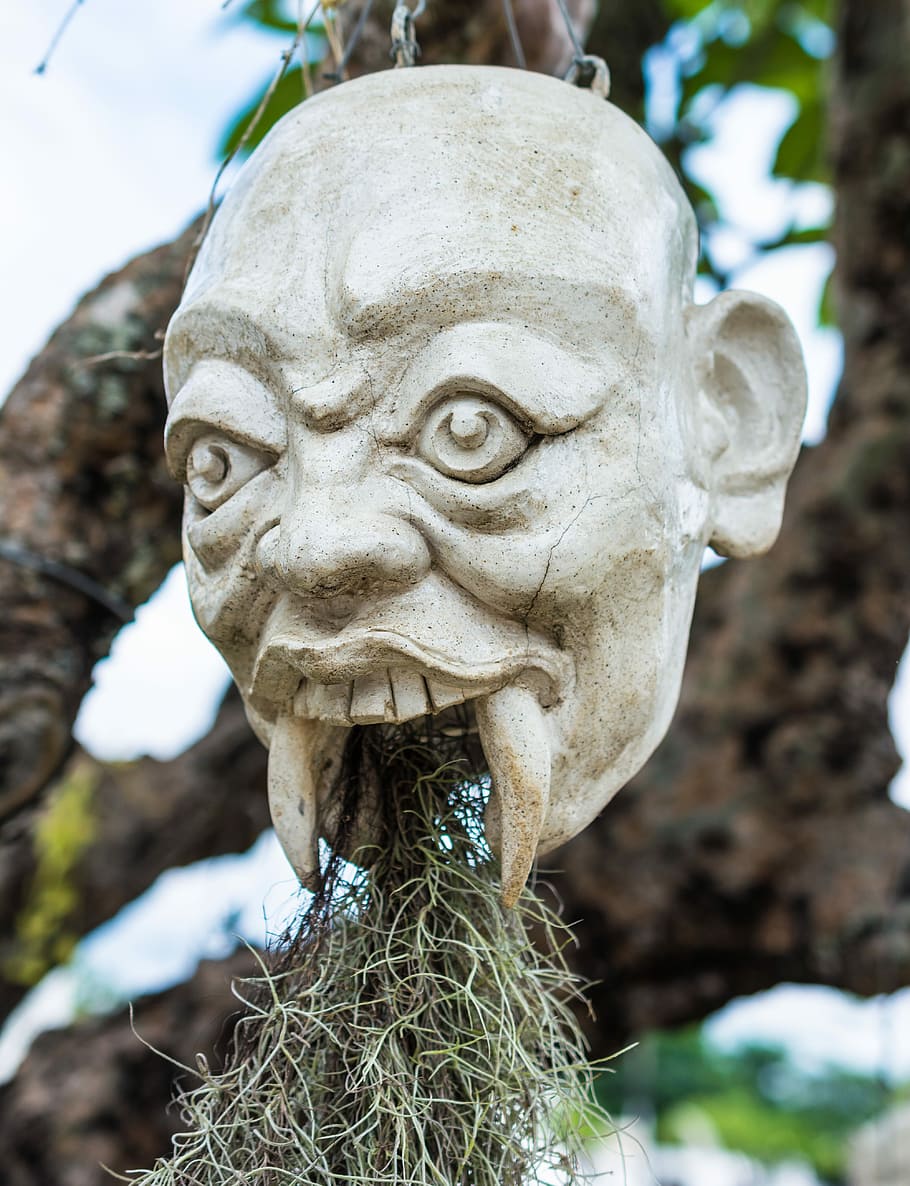 Face, Head, Mask, Sculpture, stone figure, statue, mythology HD wallpaper