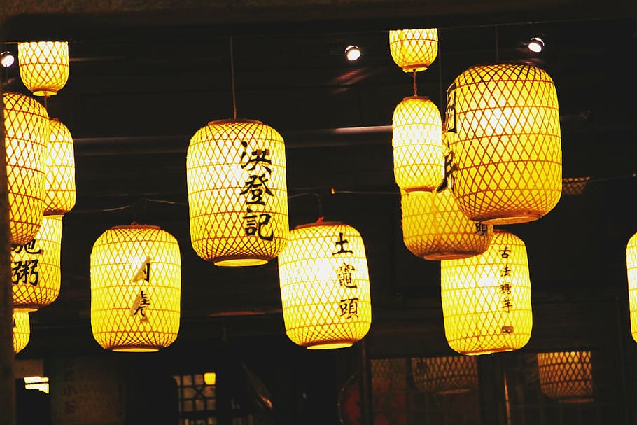 lantern, yellow light, ancient times, bamboo, hanging, lighting equipment HD wallpaper