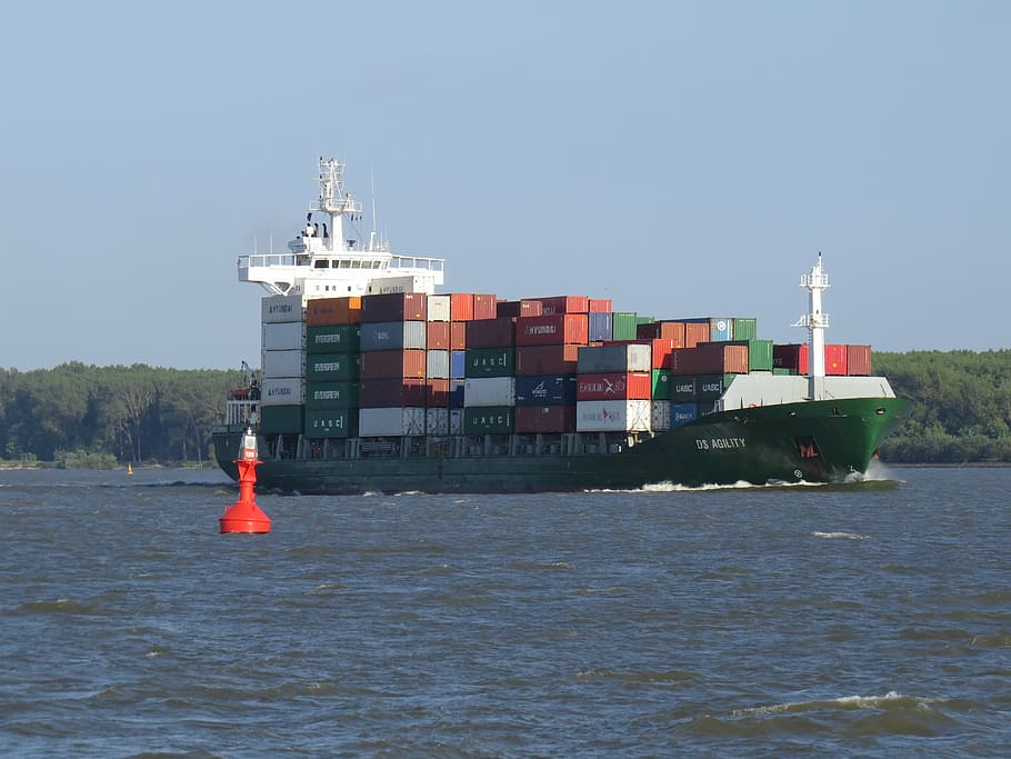ship, container, elbe, seafaring, port, container ship, shipping HD wallpaper