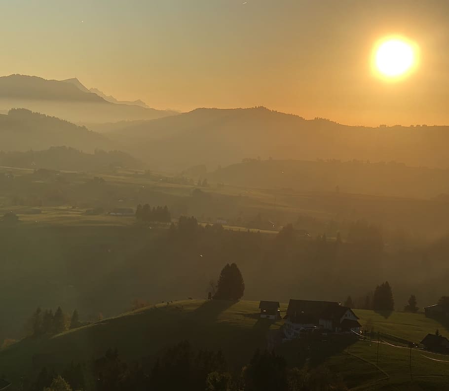 fog, mountains, vision, sun, mystical, sky, scenics - nature HD wallpaper