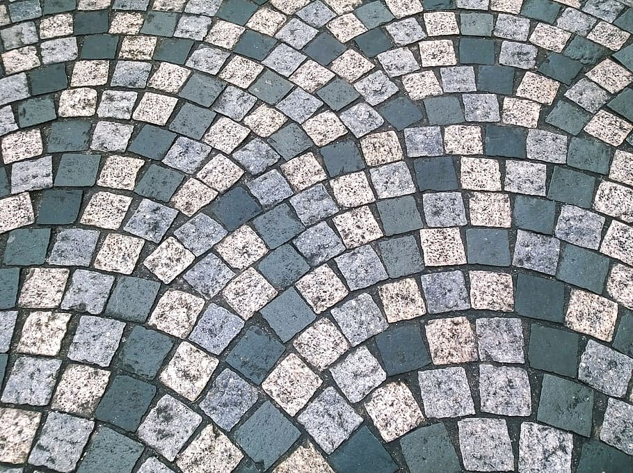 white and blue ceramic tiles, cobbles, floor, pattern, road HD wallpaper