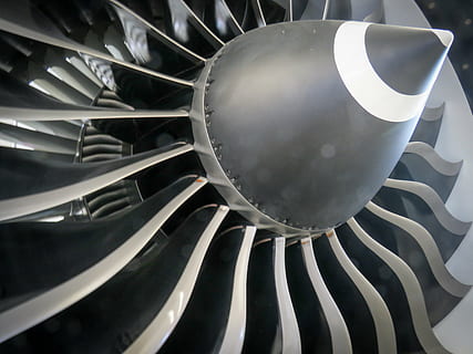 grayscale photo of wind turbine, airplane, engine, metal, aviation HD wallpaper
