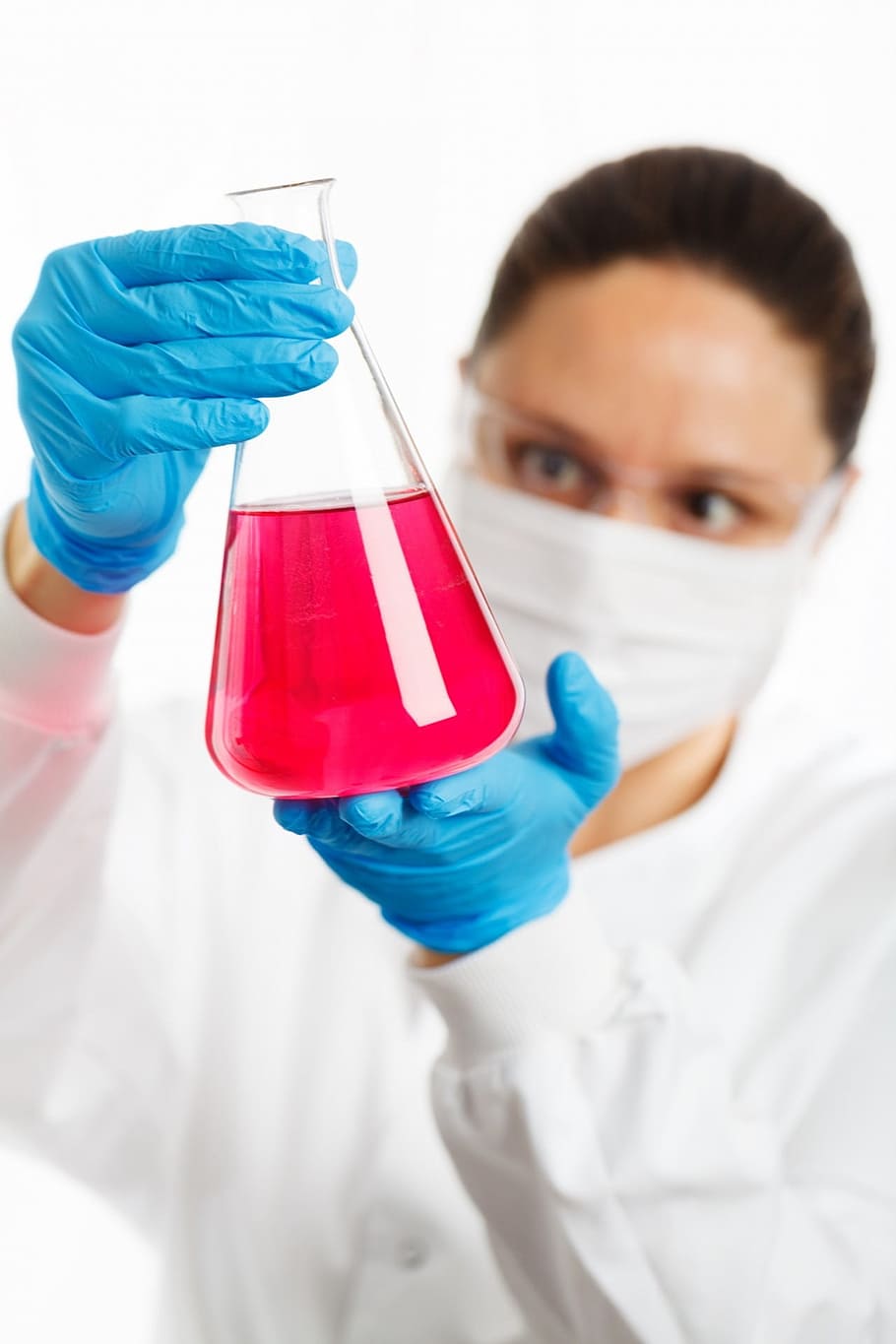 person holding glass bottle, experiment, chemistry, liquid, scientist