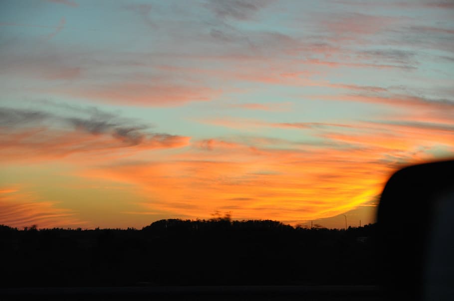 sunset, tour, forest, sky, cloud - sky, silhouette, orange color HD wallpaper