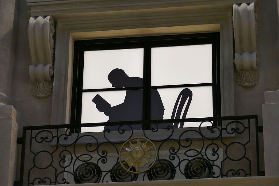 Window, Silhouette, Image, Macau, balcony, man, book, read HD wallpaper